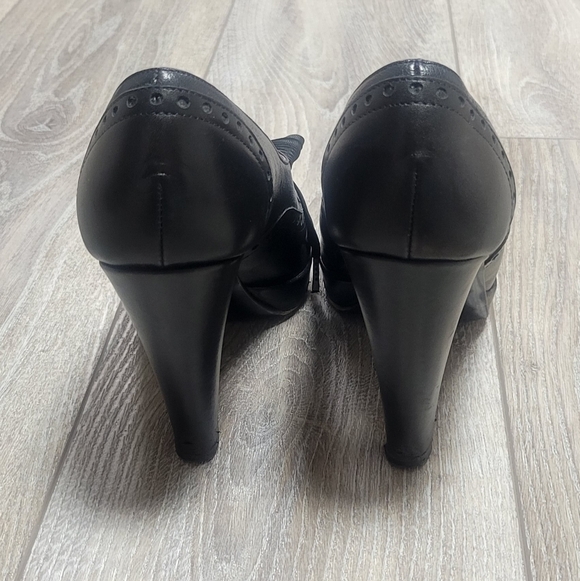 Coach Peep Toe Lace-Up Claudine Black Leather Pumps Size 7.5 - Picture 6 of 12